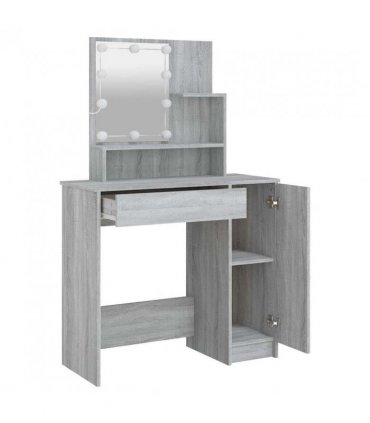 vidaXL Dressing Table with LED Grey Sonoma 86.5x35x136 cm