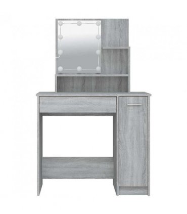 vidaXL Dressing Table with LED Grey Sonoma 86.5x35x136 cm