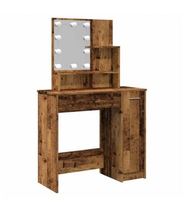 vidaXL Dressing Table with LED Old Wood 86.5x35x136 cm