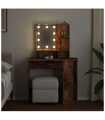vidaXL Dressing Table with LED Old Wood 86.5x35x136 cm
