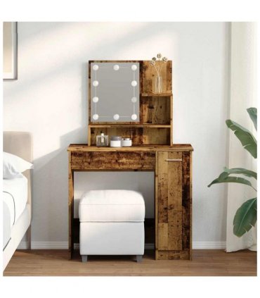 vidaXL Dressing Table with LED Old Wood 86.5x35x136 cm