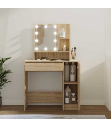 vidaXL Dressing Table with LED Sonoma Oak 86.5x35x136 cm