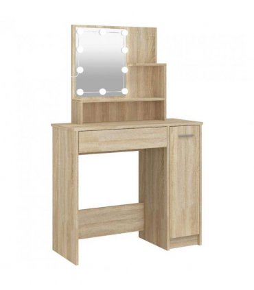 vidaXL Dressing Table with LED Sonoma Oak 86.5x35x136 cm