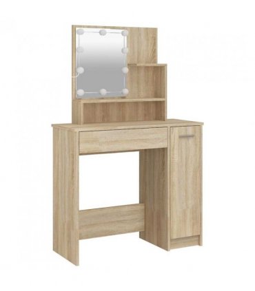 vidaXL Dressing Table with LED Sonoma Oak 86.5x35x136 cm