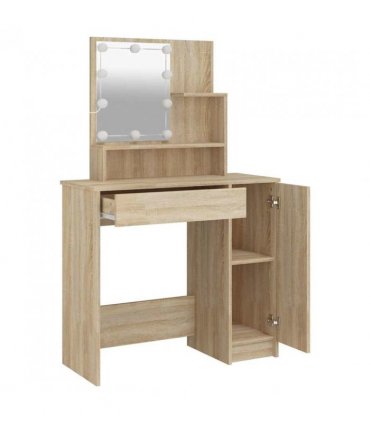 vidaXL Dressing Table with LED Sonoma Oak 86.5x35x136 cm