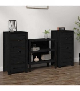 vidaXL Sideboard | Set of 2 | Black | Solid Pine Wood | Sideboard | Rectangular — Model: 3 drawer cabinet