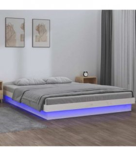 vidaXL LED Bed Frame without Mattress White Super King Solid Wood — Size: 180 x 200 cm
