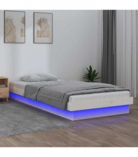 vidaXL LED Bed Frame without Mattress White Single Solid Wood — Size: 90 x 190 cm