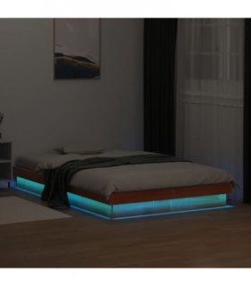 vidaXL LED Bed Frame without Mattress Wax Brown 140x200 cm Solid Wood — Size: 140 x 200 cm