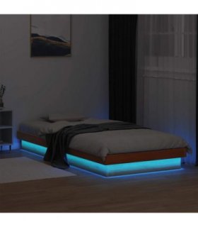 vidaXL LED Bed Frame without Mattress Wax Brown 90x200 cm Solid Wood — Size: 90 x 200 cm