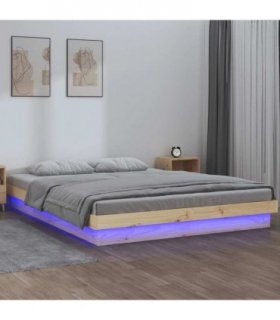 vidaXL LED Bed Frame without Mattress Double Solid Wood — Colour: natural, Size: 135 x 190 cm