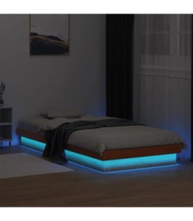 vidaXL LED Bed Frame without Mattress Wax Brown 75x190 cm Small Single Solid Wood — Size: 75 x 190 cm