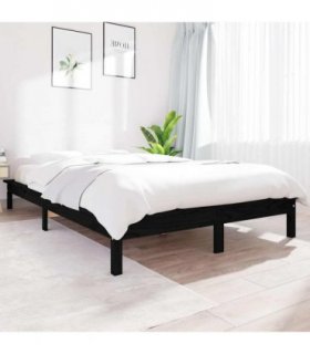 vidaXL Bed Frame | Black | Solid Pine Wood | King Size | Decorative Inlays — Size: 150 x 200 cm