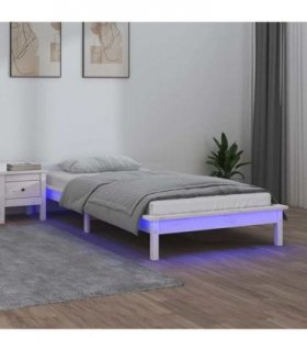 vidaXL LED Bed Frame without Mattress White 75x190 cm Small Single Solid Wood — Size: 75 x 190 cm