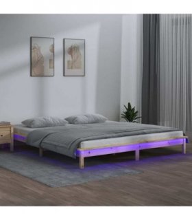 vidaXL LED Bed Frame without Mattress 140x190 cm Solid Wood — Colour: natural, Size: 140 x 190 cm — V0672032957