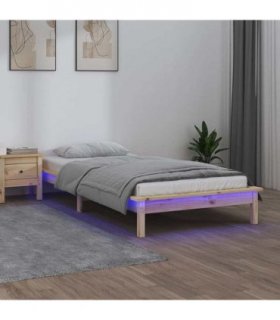vidaXL LED Bed Frame without Mattress 90x200 cm Solid Wood — Colour: natural, Size: 90 x 200 cm