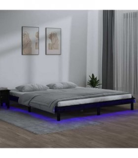 vidaXL LED Bed Frame without Mattress Black 120x190 cm Small Double Solid Wood — Size: 120 x 190 cm