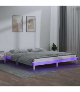 vidaXL LED Bed Frame without Mattress White 180x200 cm Super King Solid Wood — Size: 180 x 200 cm