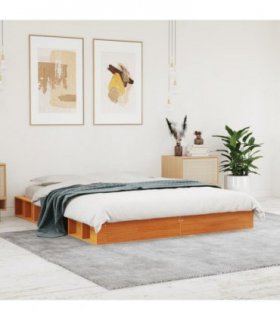 vidaXL Bed Frame without Mattress Wax Brown 150x200 cm King Size Solid Wood Pine — Size: 150 x 200 cm — V0672033008