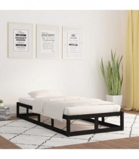 vidaXL Bed Frame | Black | Solid pine wood, Plywood | Small Single | Sturdy — Size: 75 x 190 cm