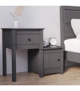 vidaXL Bedside Cabinet Grey 79.5x38x65.5 cm Solid Wood Pine