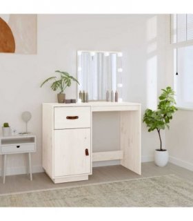 vidaXL Dressing Table with LED White 95x50x133.5 cm Solid Wood Pine