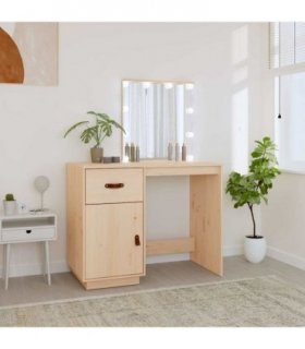 vidaXL Dressing Table with LED 95x50x133.5 cm Solid Wood Pine — Colour: natural