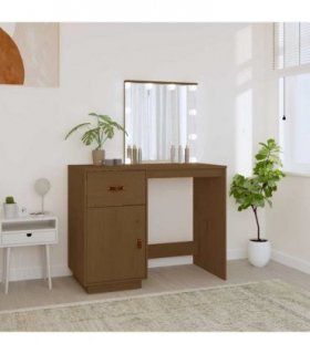 vidaXL Dressing Table with LED Honey Brown 95x50x133.5 cm Solid Wood Pine