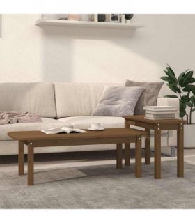 vidaXL 2 Piece Coffee Table Set Honey Brown Solid Wood Pine