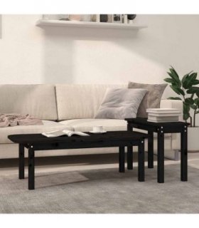 vidaXL 2 Piece Coffee Table Set Black Solid Wood Pine