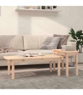 vidaXL 2 Piece Coffee Table Set Solid Wood Pine — Colour: natural