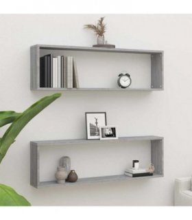 vidaXL Wall Cube Shelves 2 pcs Grey Sonoma 100x15x30 cm Engineered Wood — Size: 100 x 15 x 30 cm