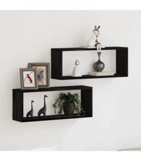 vidaXL Wall Shelves 2 pcs Black Oak 60 x 15 x 23 cm Engineered Wood
