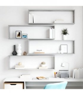vidaXL Wall Cube Shelf 4 pcs Concrete Grey 100x15x30 cm Engineered Wood — Size: 100 x 15 x 30 cm