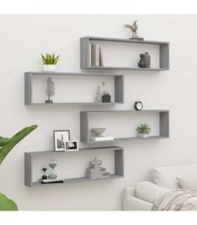 vidaXL Wall Cube Shelves 4 pcs Grey Sonoma 100x15x30 cm Engineered Wood — Size: 100 x 15 x 30 cm