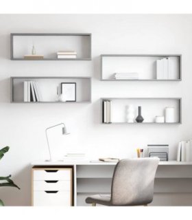 vidaXL Wall Cube Shelf 4 pcs Concrete Grey 80x15x26.5 cm Engineered Wood — Size: 80 x 15 x 26.5 cm
