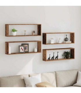 vidaXL Wall Shelves 4 pcs Old Wood 80 x 15 x 26 cm Engineered Wood — Size: 80 x 15 x 26.5 cm