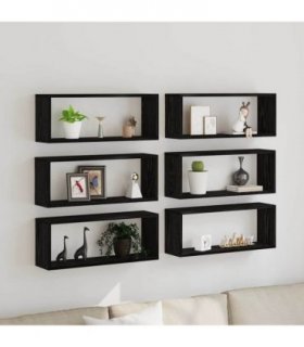 vidaXL Wall Shelves 6 pcs Black Oak 60 x 15 x 23 cm Engineered Wood