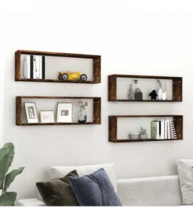 vidaXL Wall Cube Shelves 4 pcs Smoked Oak 80x15x26.5 cm Engineered Wood — Size: 80 x 15 x 26.5 cm