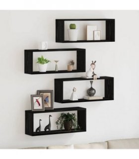 vidaXL Wall Shelves 4 pcs Black Oak 60 x 15 x 23 cm Engineered Wood