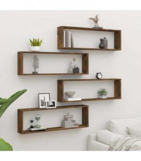 vidaXL Wall Cube Shelves 4 pcs Smoked Oak 100x15x30 cm Engineered Wood — Size: 100 x 15 x 30 cm