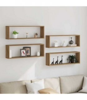 vidaXL Wall Shelves 4 pcs Artisian Oak 80 x 15 x 26 cm Engineered Wood — Colour: Artisan oak, Size: 80 x 15 x 26.5 cm