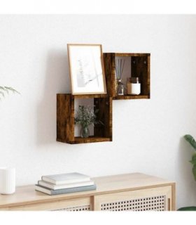 vidaXL Wall Shelves 2 pcs Smoked Oak 26 x 15 x 26 cm Engineered Wood