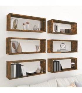 vidaXL Wall Cube Shelves 6 pcs Smoked Oak 60x15x23 cm Engineered Wood — Size: 60 x 15 x 23 cm