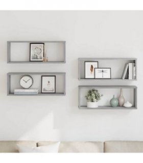 vidaXL Wall Cube Shelves 4 pcs Grey Sonoma 60x15x23 cm Engineered Wood — Size: 60 x 15 x 23 cm