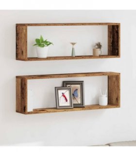 vidaXL Wall Shelves 2 pcs Old Wood 80 x 15 x 26 cm Engineered Wood — Size: 80 x 15 x 26.5 cm