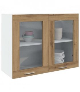 vidaXL Hanging Glass Cabinet Lyon Artisan Oak 80x31x60 cm Engi — Model: 1x hanging glass cabinet (2 doors) 80 cm wide 60 cm high