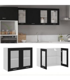 vidaXL Hanging Glass Cabinet Lyon Black 80x31x60 cm Engineered — Model: 1x hanging glass cabinet (2 doors) 80 cm wide 60 cm high