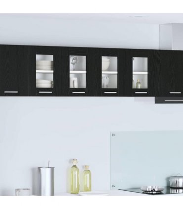 vidaXL Hanging Cabinet Black Oak 60 x 31 x 40 cm Engineered Wo — Model: 1x hanging glass cabinet (2 doors) 60 cm wide 40 cm high