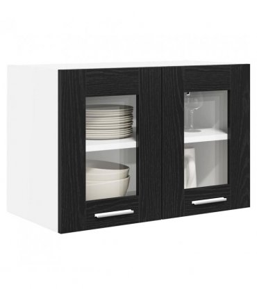 vidaXL Hanging Cabinet Black Oak 60 x 31 x 40 cm Engineered Wo — Model: 1x hanging glass cabinet (2 doors) 60 cm wide 40 cm high